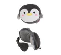 Monivi 2-In-1 Travel Pillow with Eye Mask - Cute Animal Style Multi-Purpose Pillow Set, Folding Soft Mini Pillow Eye Mask for Office, Plane, Train or Car (Penguin)