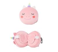 Monivi 2-In-1 Travel Pillow with Eye Mask - Cute Animal Style Multi-Purpose Pillow Set, Folding Soft Mini Pillow Eye Mask for Office, Plane, Train or Car (Unicorn)