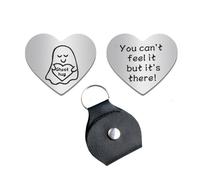 Monivi Little Pocket Hug Token Keepsake Gift - Heart Shaped Stainless Steel Pocket Hug with Leather Keychain, Double Sided Pocket Hug Gift for Family Friends (Ghost Hug, Black Keychain)