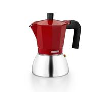 Monix Induction Inox | Italian Coffee Maker Cups 6 Cups, Stainless Steel | Heat-resistant handle, easy to clean, red, suitable for all types of cookers, induction included