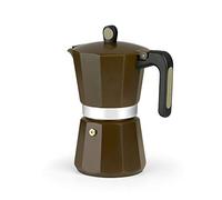 Monix M671006 New Cream Aluminium Italian Coffee Maker, Capacity 6 Cups, Suitable for All Types of Cookers Including Induction, Brown