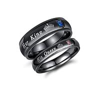 MONIYA Set of 2 His Queen Her King Rings Stainless Steel Wedding Engagement Band Matching Promise Rings For Couple Anniversary Jewelry, Metal, Cubic Zirconia