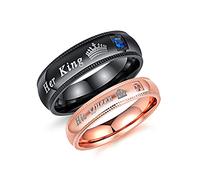 MONIYA Set of 2 His Queen Her King Rings Stainless Steel Wedding Engagement Band Matching Promise Rings For Couple Anniversary Jewelry, Metal, Cubic Zirconia