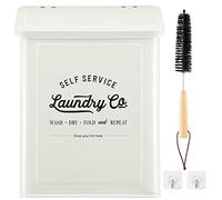 MONJITA Magnetic Lint Bin for Laundry Room, Metal Trash Can with Lid for Dryer, Farmhouse Lint Holder, Laundry Co Sign, Laundry Room Storage Decor with Dryer Lint Brush(White)