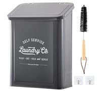 MONJITA Magnetic Lint Bin for Laundry Room, Wall Mounted Lint Trash Can with Lid for Dryer, Farmhouse Laundry Co Sign, Organization and Storage Decor with Dryer Lint Brush (Grey)