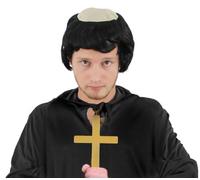 MONK ACCESSORY SET FANCY DRESS COSTUME KIT GOLD CROSS + WIG FRIAR TUCK CLERGY...