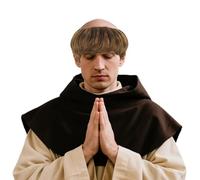 Monk Bald Cap Wig Short Straight Hair, Brown Monk Wig, Bald Head Cap with Brown Friar Hairs Cut for Men's Party Halloween Old Man Cosplay, Carnival
