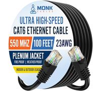 MONK CABLES | CAT6 Ethernet Cable | Plenum Rated | UTP, 23AWG, 550MHz | DSX-8000 Certified | Most Certified Cable of The Whole Market (100ft)