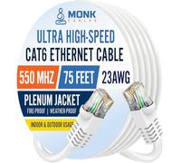 MONK CABLES | CAT6 Ethernet Cable | Plenum Rated | UTP, 23AWG, 550MHz | DSX-8000 Certified | Most Certified Cable of The Whole Market (White, 75ft)