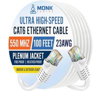 MONK CABLES | CAT6 Ethernet Cable | Plenum Rated | UTP, 23AWG, 550MHz | DSX-8000 Certified | Most Certified Cable of The Whole Market (White, 100ft)