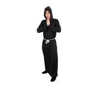 Monk Costume Fancy Dress Black Robe With Hood + White Rope Belt Friar Tuck Outfit Stag Night Religious Out Fit (Large)