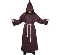 Monk Costume Medieval Friar Hooded Monk Renaissance Priest Robe Costume Halloween Fancy Dress (Brown, L)