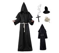 Monk Costume Men Women Adult Monk Robe Hooded Priest Robe Renaissance Halloween Costumes Medieval Costume Fancy Dress for Halloween Carnival XL, Costumes