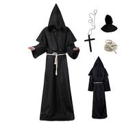 Monk Costume Men Women Adult Monk Robe Hooded Priest Robe Renaissance Halloween Costumes Medieval Costume Fancy Dress for Halloween Carnival L, Costumes