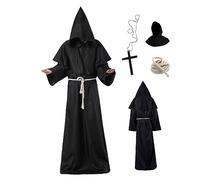 Monk Costume Men Women Adult Monk Robe Hooded Priest Robe Renaissance Halloween Costumes Medieval Costume Fancy Dress for Halloween Carnival L