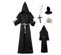Monk Costume Men Women Adult Monk Robe Hooded Priest Robe Renaissance Halloween Costumes Medieval Costume Fancy Dress for Halloween Carnival M