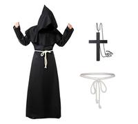 Monk Costume with Hooded Cross, Halloween Costumes Men, Medieval Costume Men, Men's Cosplay Hooded Monk robe, Monk's Cowl Costume for Halloween Medieval Renaissance (Black, XL)