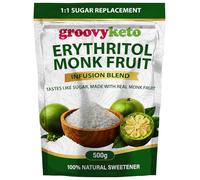 Monk Fruit Decoction & Erythritol Sweetener Blend by Groovy Keto | Real Monk Fruit Decoction Infusion | 1:1 Sugar Replacement | Zero Calorie Keto Sweetener | Natural Sweetener | Granulated (500g)