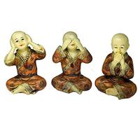 Monk Hear See Speak No Evil Ivory And Orange Colour Poly Resin 5 Inch