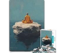 Monk Meditating on A Rock in The Ocean Adult Wooden Jigsaw Puzzle | Section-by-section building: a simple way to organise the image at your own pace.