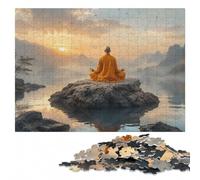 Monk meditating on a rock in the ocean Jigsaw Puzzle for Adults, 500 Pieces | Shared puzzle challenge: home hobby for puzzle fans during indoor leisure.