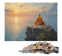 Monk meditating on a rock in the ocean Jigsaw Puzzle, None Pieces | New Year puzzle activity: solo or shared puzzle time in spare time.