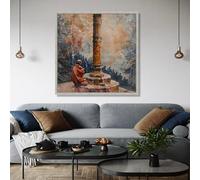 Monk Meditation Painting, Spiritual Peace Wall Art, Buddhist Temple Decor, Zen Canvas, Mindfulness Posters and Prints(65x65cm/Inner Frame)