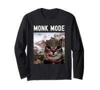 Monk Mode Funny Discipline Focus Motivational Cat Meme Long Sleeve T-Shirt