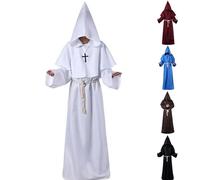 Monk Robe Costume Men Medieval Robe Outfit Priest Halloween Cosplay Costume | Medieval Monk Robe, Hooded, Solid Color, Adult Men, Halloween, Religious Costume