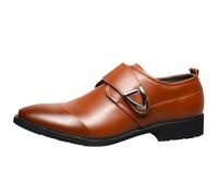 Monk Strap Shoes Men's Retro Business Shoes Men's Comfortable Wedding Shoes Elegant Casual Shoes Lightweight Leather Shoes Plain Slip-On Shoes Outdoor Casual Men's Shoes, a, 8 UK