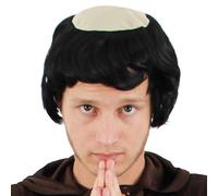 Monk Wig Friar Tuck Tonsure Habit Bald Cap Black for Adults