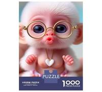 Monkey 1000 Pc Eco-Friendly Paper Fluffy White Monkey Holding A Pink Heart Puzzle Adult Hobbyists Portable Mind Decompression Hours Entertainment 70x50cm/1000pcs
