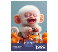 Monkey 1000 Pc Eco-Friendly Paper Jigsaw Monkey Driving A Tiny Car with Pumpkins Puzzle Adult Hobbyists Portable Mind Decompression Hours of Fun 70x50cm/1000pcs