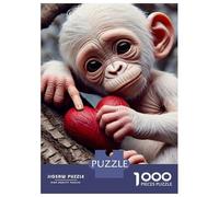 Monkey 1000 Pc Eco-Friendly Paper Jigsaw Monkey Holding A Red Heart-shaped Apple Puzzle Adult Hobbyists Portable Mind Decompression Hours of Fun 70x50cm/1000pcs