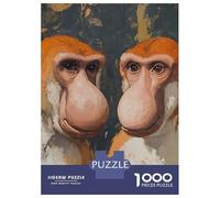 Monkey 1000 Pc Eco-Friendly Paper Jigsaw Stylized Monkey Couple in Warm Embrace Puzzle Adult Hobbyists Portable Mind Decompression Hours of Fun 52x38cm/1000pcs