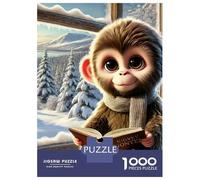 Monkey 1000 Pc Eco-Friendly Paper Monkey Reading A Book in Snowy Forest Puzzle Adult Hobbyists Portable Mind Decompression Hours Fun 38x26cm/1000pcs