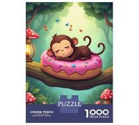 Monkey 1000 Pc Recycled Paper Jigsaw Cartoon Monkey on A Donut in A Forest Puzzle Adults Reusable Stress Relief Challenging Brain Teaser 38x26cm/1000pcs