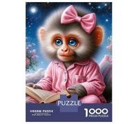 Monkey 1000 Pc Recycled Paper Monkey in Pink Dress Reading A Book Puzzle Stressful Workers Anxiety Relief Cognitive Training Home Leisure 70x50cm/1000pcs