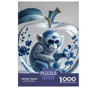 Monkey 1000 Pc Sturdy Paper Board Blue Monkey Inside A Glass Apple Puzzle Parent-Child Families Home Leisure Unique Artwork 52x38cm/1000pcs