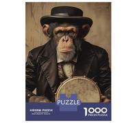 Monkey 1000 Pc Sturdy Paper Board Chimpanzee in Suit Hat Playing A Drum Puzzle Family with Kids 8+ Wall Decor Vibrant Colors 70x50cm/1000pcs