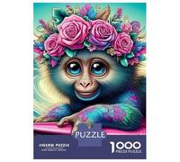 Monkey 1000 Pc Thickened Paper Jigsaw Monkey with Flower Crown on A Surfboard Puzzle Adults Relaxation Hobby Engaging Brain Teaser 38x26cm/1000pcs