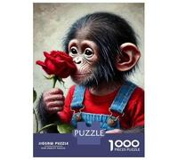 Monkey 1000 Pc Thickened Paper Monkey in Overalls Holding A Red Rose Puzzle Grown-Ups Relaxation Hobby Easy Store Engaging Brain Teaser 52x38cm/1000pcs