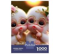 Monkey 1000 Pc Thickened Paper Two Cute Baby Monkeys with Flower Accessories Puzzle Grown-Ups Relaxation Hobby Easy Store Engaging Brain Teaser 70x50cm/1000pcs