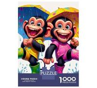 Monkey 1000 Pc Thickened Paper Two Monkeys with Umbrellas in Rain Puzzle Grown-Ups Relaxation Hobby Easy Store Engaging Teaser 52x38cm/1000pcs
