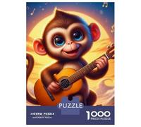 Monkey 1000 Piece Eco-Friendly Jigsaw Monkey in Hat Playing Guitar with Stars Puzzle Adult Hobbyists Portable Mind Decompression Entertainment 38x26cm/1000pcs