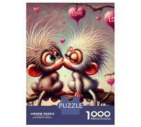 Monkey 1000 Piece Eco-Friendly Jigsaw Two Cartoon Monkeys with Hearts And Sparkles Puzzle Adult Hobbyists Portable Mind Decompression Entertainment 52x38cm/1000pcs