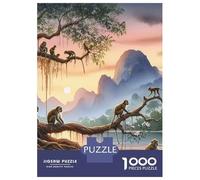 Monkey 1000 Piece Eco-Friendly Monkey in A Serene Jungle Landscape Puzzle Adult Hobbyists Portable Mind Decompression Fun Entertainment 70x50cm/1000pcs
