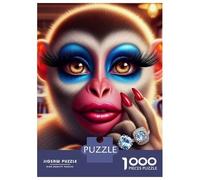 Monkey 1000 Piece Eco-Friendly Stylish Monkey with Bold Blue And Pink Makeup Puzzle Adult Hobbyists Portable Mind Decompression Fun Entertainment 70x50cm/1000pcs