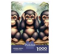 Monkey 1000 Piece Jigsaw Three Chimpanzees Sitting Together Puzzle Family with Kids 8+ Finished Wall Decor Fade-Resistant Colors 38x26cm/1000pcs