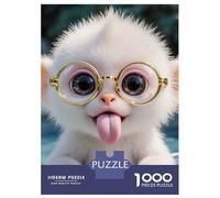 Monkey 1000 Piece Recycled Fluffy White Monkey with Glasses Tongue Out Puzzle Stressful Workers Anxiety Relief Home Wall Art Cognitive Training 38x26cm/1000pcs